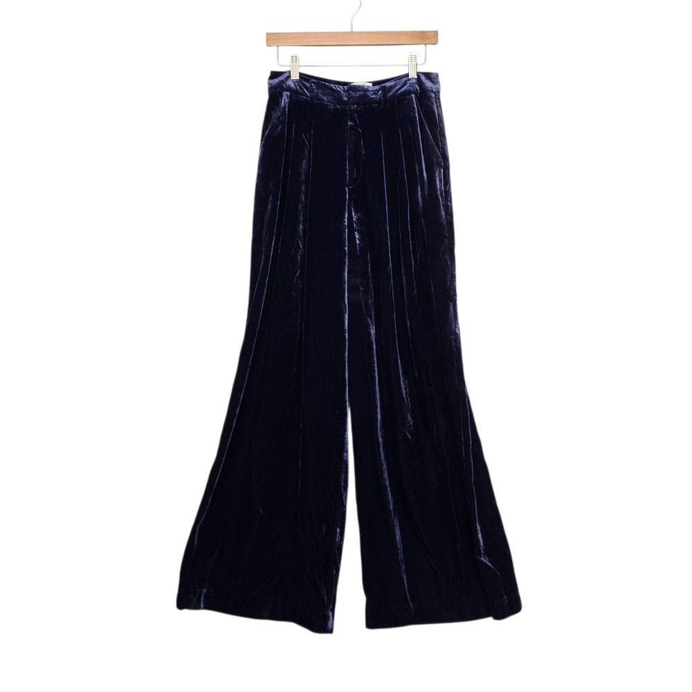 Maeve Anthropologie Navy Blue Velvet Wide Leg Pants High Rise Trousers Size 6